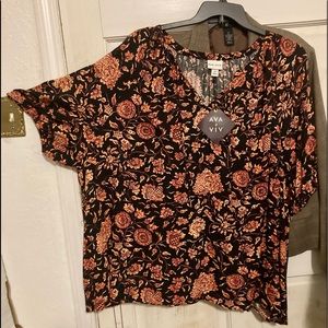 Mostly gold tones, some crimson on black background.  All rayon. NEW WITH TAGS.